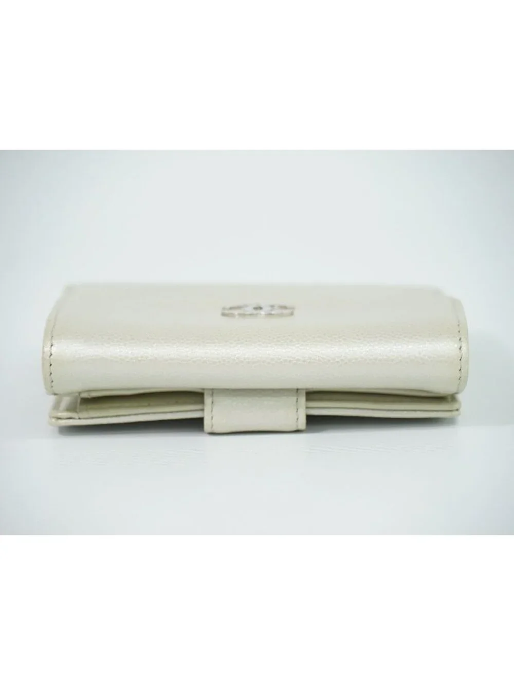 Chanel CC Logo Bifold Wallet Compact Leather Pearl White